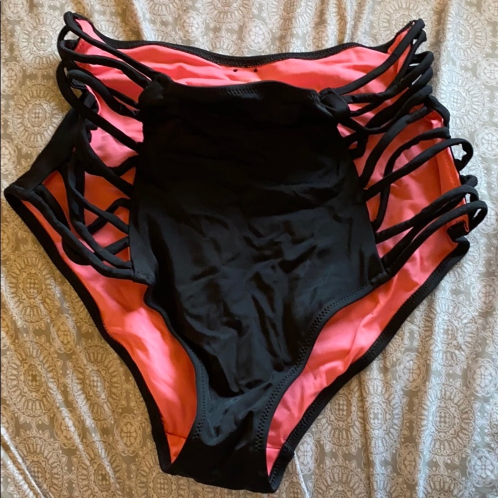 PINK high-waisted cut out swim bottoms